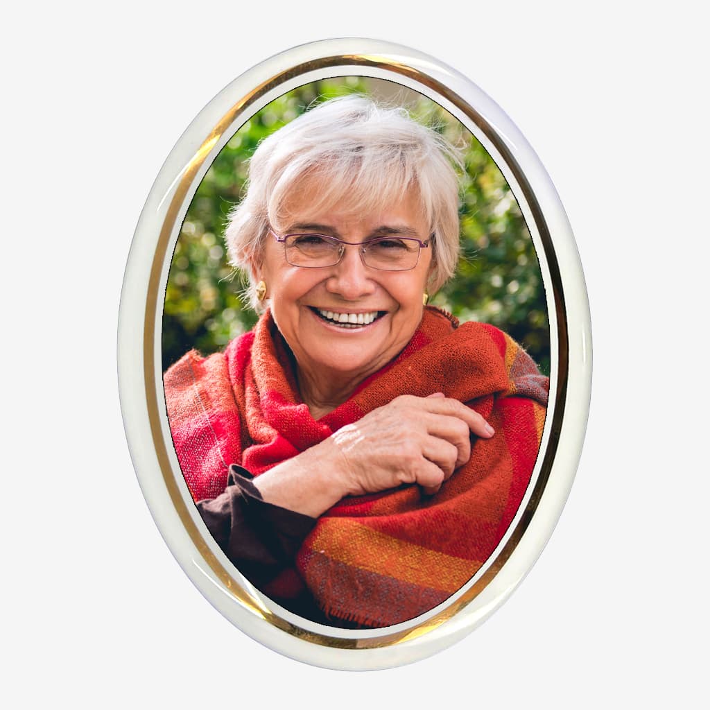 Porcelain photo for headstones - Oval with Gold Sripe